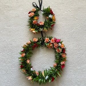 handmade faux floral lei w/ matching head lei